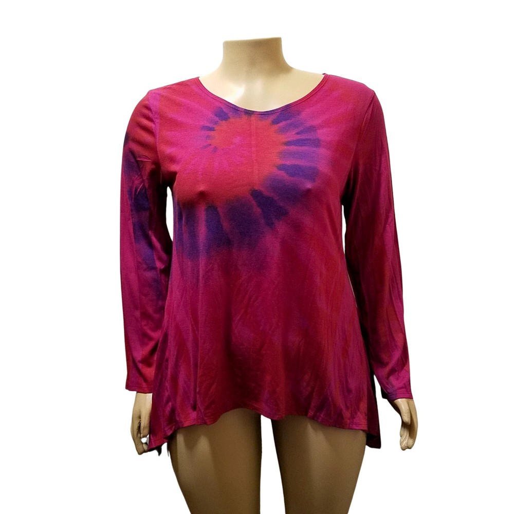 Poliana Plus Junior’s Magenta Tie Dye Sidetail Sharkbite Top 2X